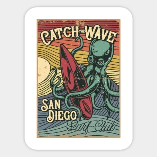 San Diego California Surfing summer enjoying distressed catch the wave Sticker